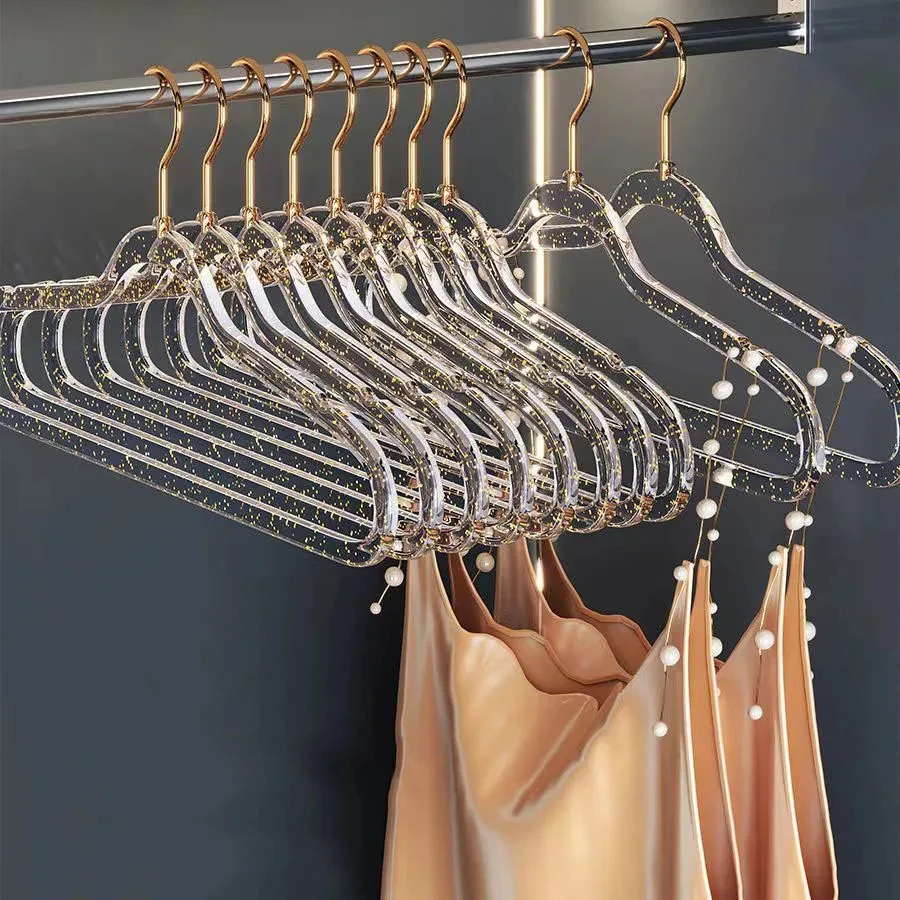 10Pcs Acrylic Transparent Non-trace Hanger Home Hanger Anti-slip Clothes Store Clothes Hanger Anti-shoulder Clothes Hanger