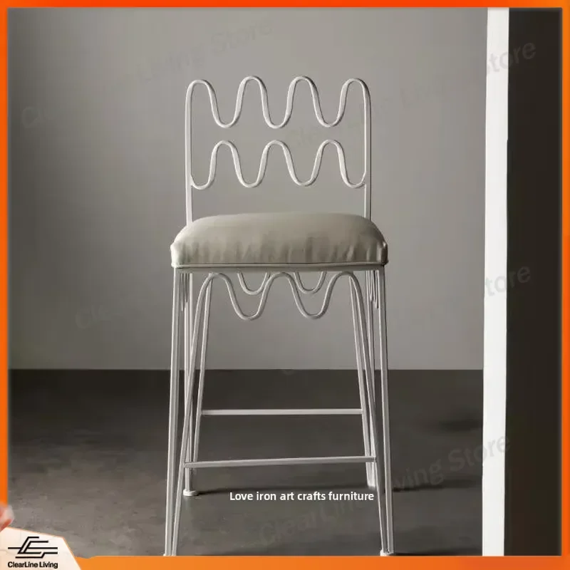 French Modern Wrought Iron Bar Chair High Stool Metal Counter Height Dining Chairs Industrial Kitchen Island Seating Home
