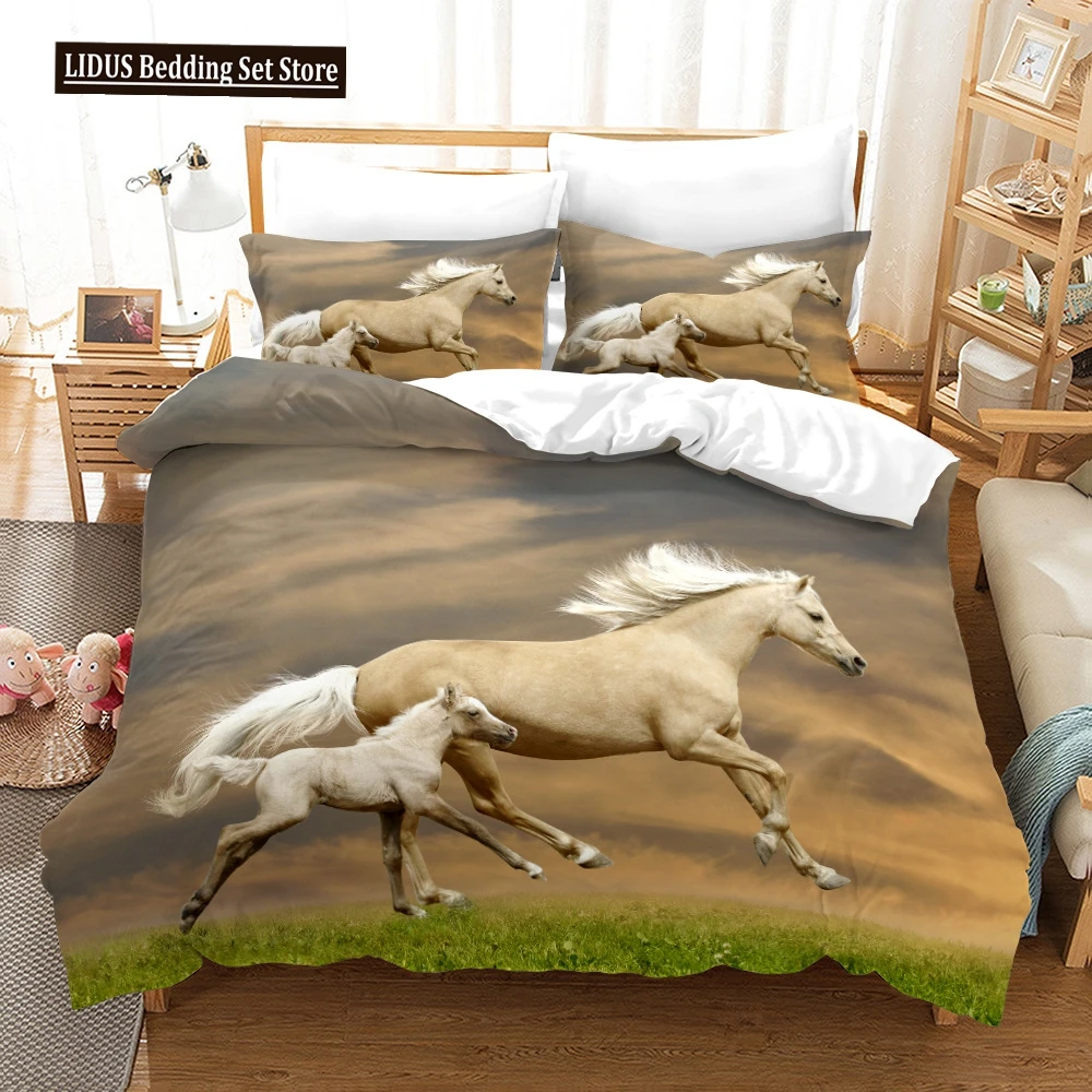 

Wild Horses Duvet Cover Set 3D Print Animals Theme Unique Exotic Style Comforter Cover King Size For Kids Polyester Bedding Set