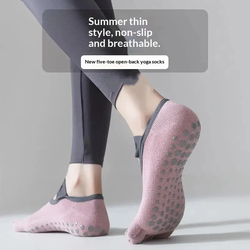 Anti Slip 5 Toe Women Pilates Socks Non Skid Yoga Socks With Grips Breathable For Dance Barre Fitness Workout Training