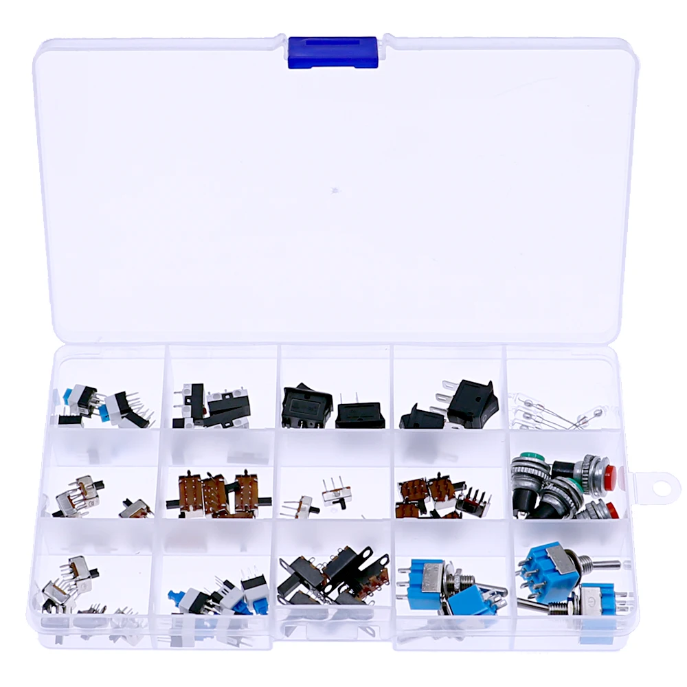 

62Pcs 15 values of Tactile Switches Push Button DIP Tact Toggle switch ON-OFF Power Switch Assorted kit