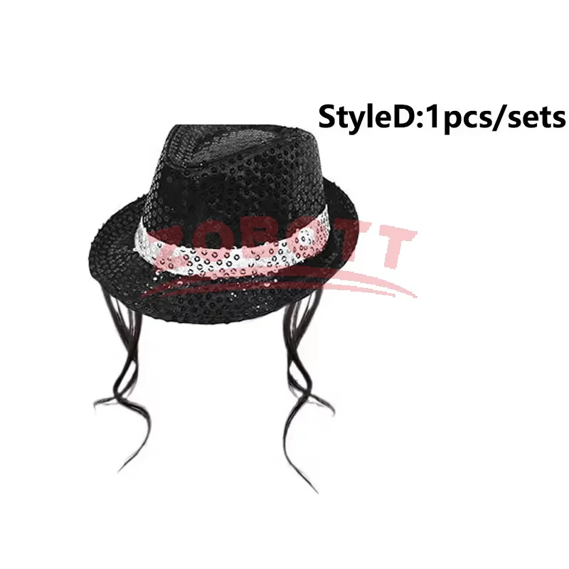 70er 80er Superstars Michael Jackson Cosplay Requisiten MJ Hut mit Perücke Handschuh Brillen Set Fans Performance Kostüm Geburtstag Tanz Geschenke – Detail 7