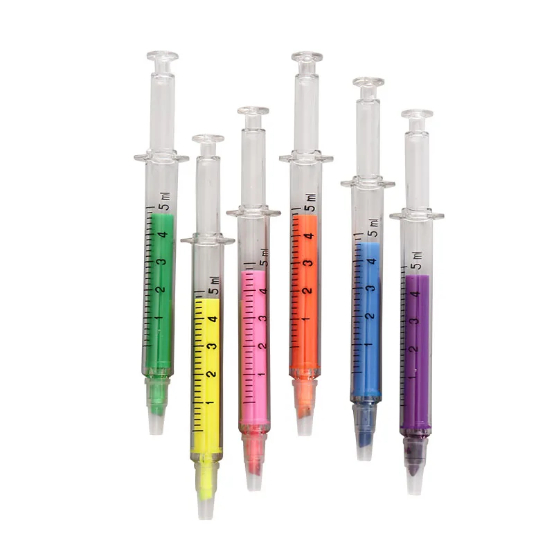 120Pcs Novelty Highlighter Pen Stationery Syringe Highlighter Fluorescent Needle Tube Watercolor Nite Writer Pen