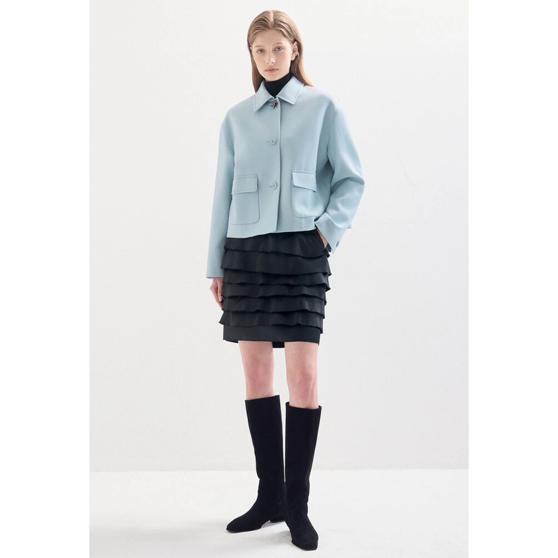 

Lemon CheeseLAN25 Autumn Commute Sle ort Woolen Coat Button-Up Collar Jaet Versatile Simple Design Ladies Outerwear