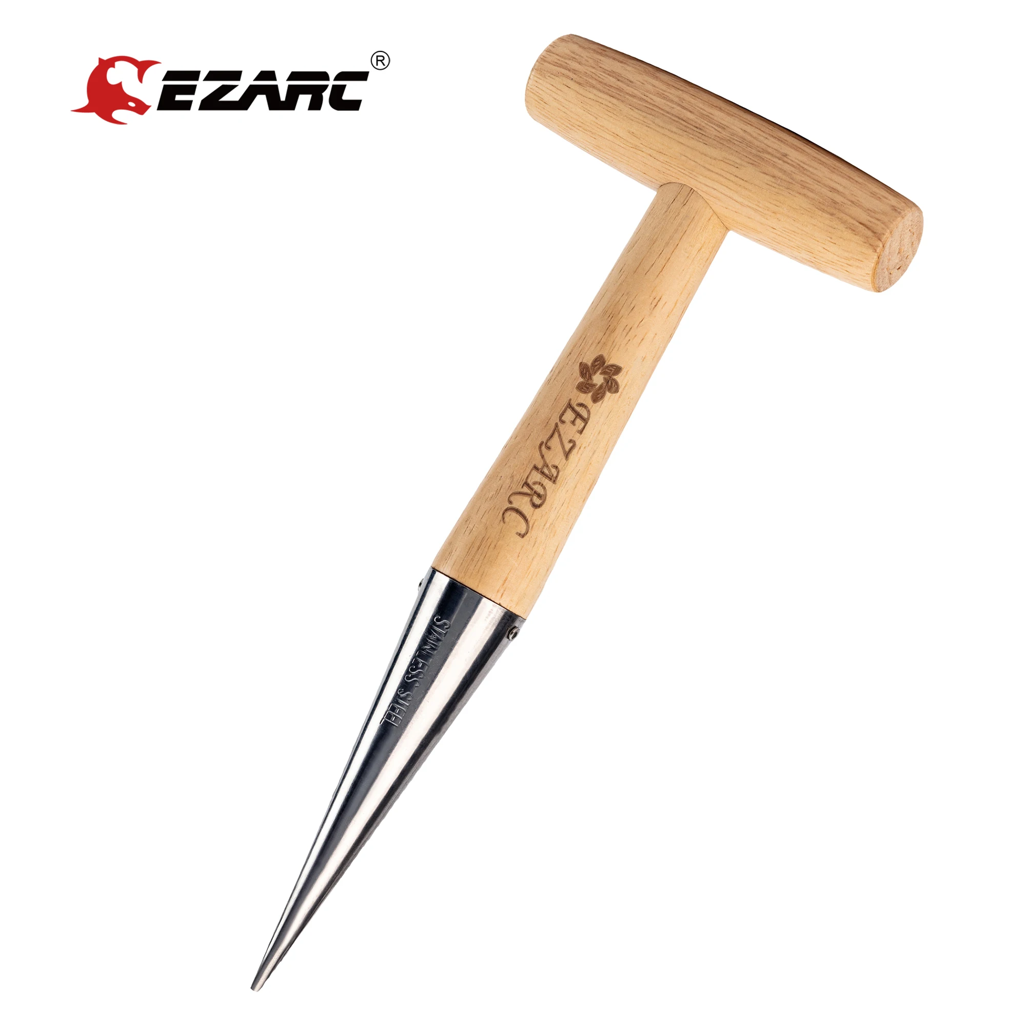 EZARC Garden Hole Punch Dibber for Planting Seeds 10.5-Inch Stainless Steel Hand Sow Dibber with Wooden Handle