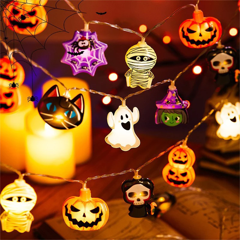 스트링 미라 호박 유령 마녀 해골 행잉 랜턴 램프, 할로윈 홈 장식, 2024 LED 조명
