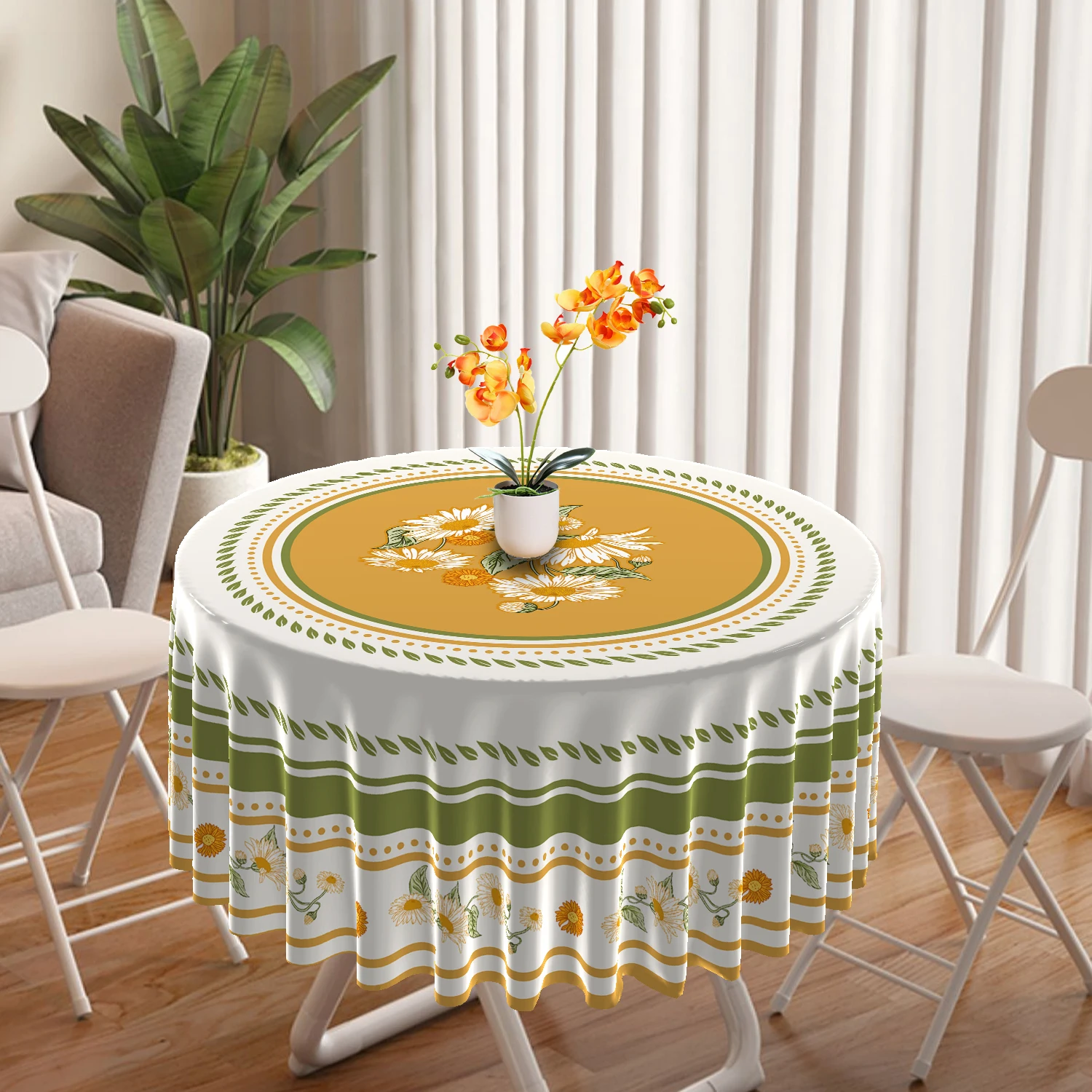 1 Piece Purple Butterfly Flower Circular Tablecloth Waterproof Color Terrace Dining Table Cover Multi-purpose 63 inch Tablecloth