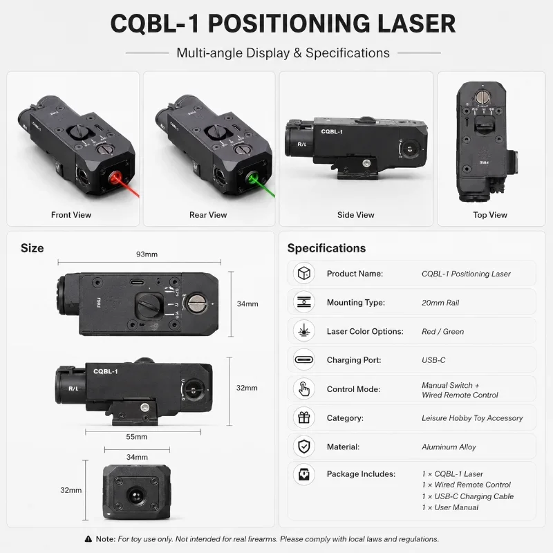 Compact CQBL-1 Rail Mount Locator Laser USB-C Charging Nylon Housing Wired Control Hobby Leisure Practice Gear