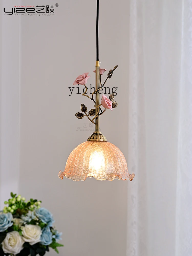 Zk Koperen Bed Kroonluchter Sfeer Rose Bloem Kleine Droplight Creatieve Persoonlijkheid Retro Art Moderne Eetkamer Lamp