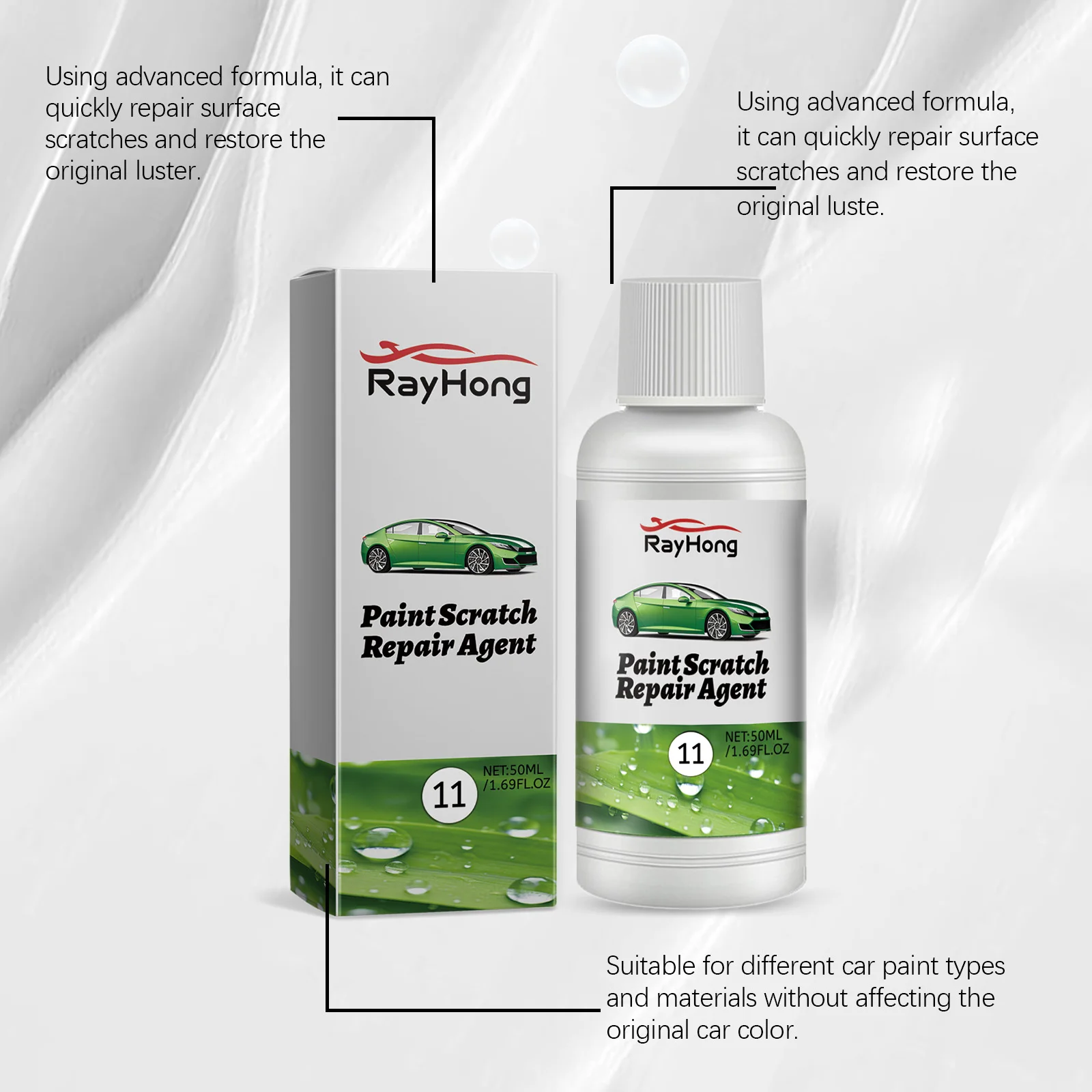 Preparat do naprawy rys na lakierze samochodowym, polerowanie, usuwanie rys na karoserii, rozjaśnianie powierzchni samochodu, wygładzanie, powłoka ochronna, przywracanie koloru powierzchni.