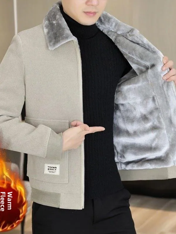 

Men's Corduroy Jaet Thiened Fce Casual Collar Coat Autumn Winter New Sle Versatile Leisure Removeable Inner Vest