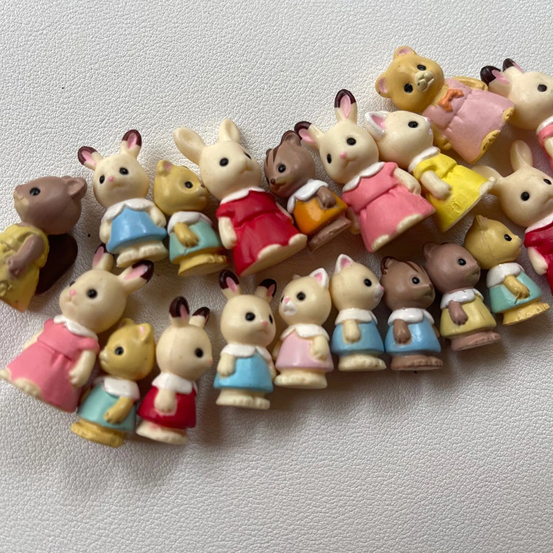 1PC Kawaii Forester Families Animal Figure Toy PVC Rabbit Doll Cat Bear Animal Model Toys For Kids Random Send Bulk Mini Toys