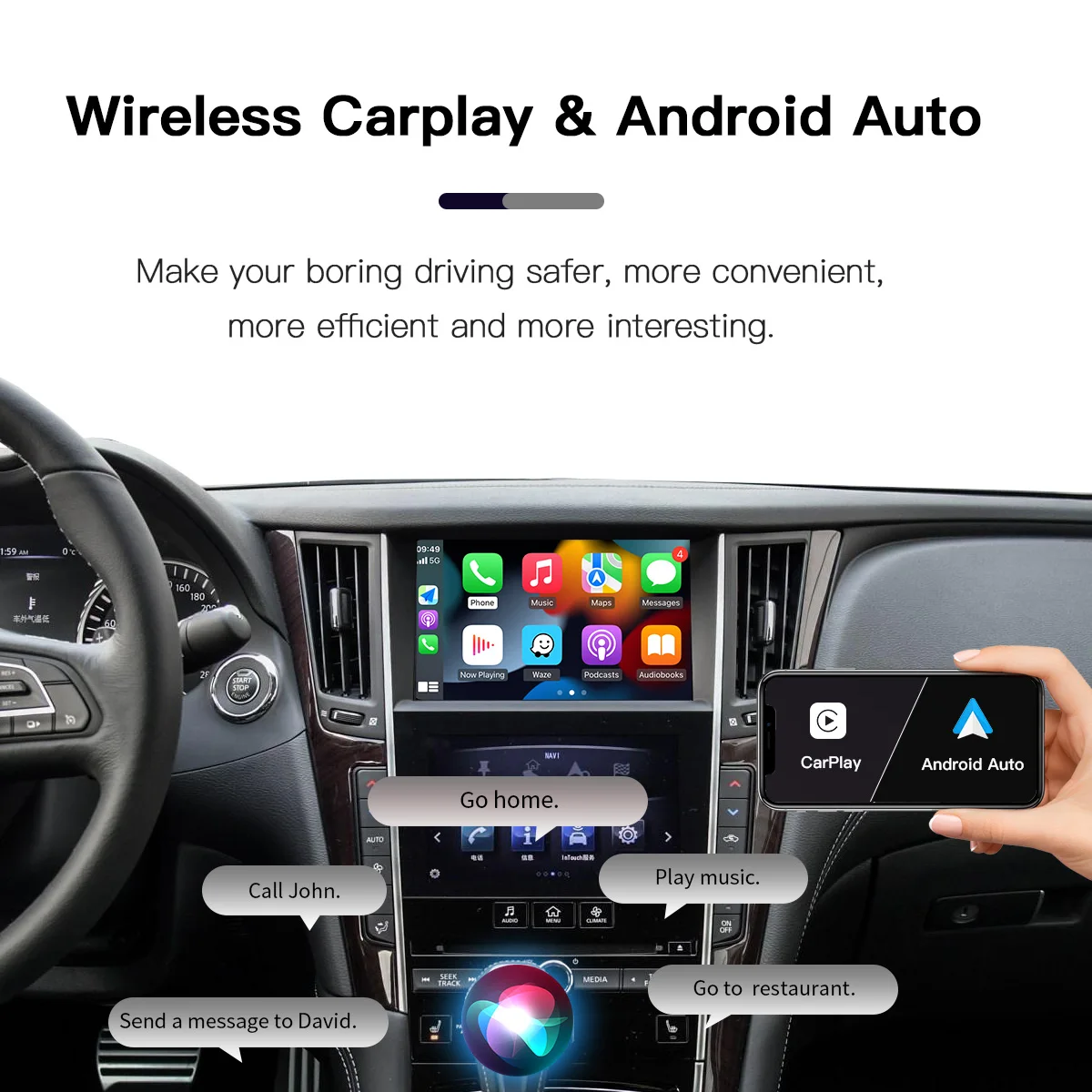 Wireless Carplay Android Auto For Infiniti Q50L QX50 QX60  2015-2021 Car Multimedia Support Bluetooth Wireless Airplay