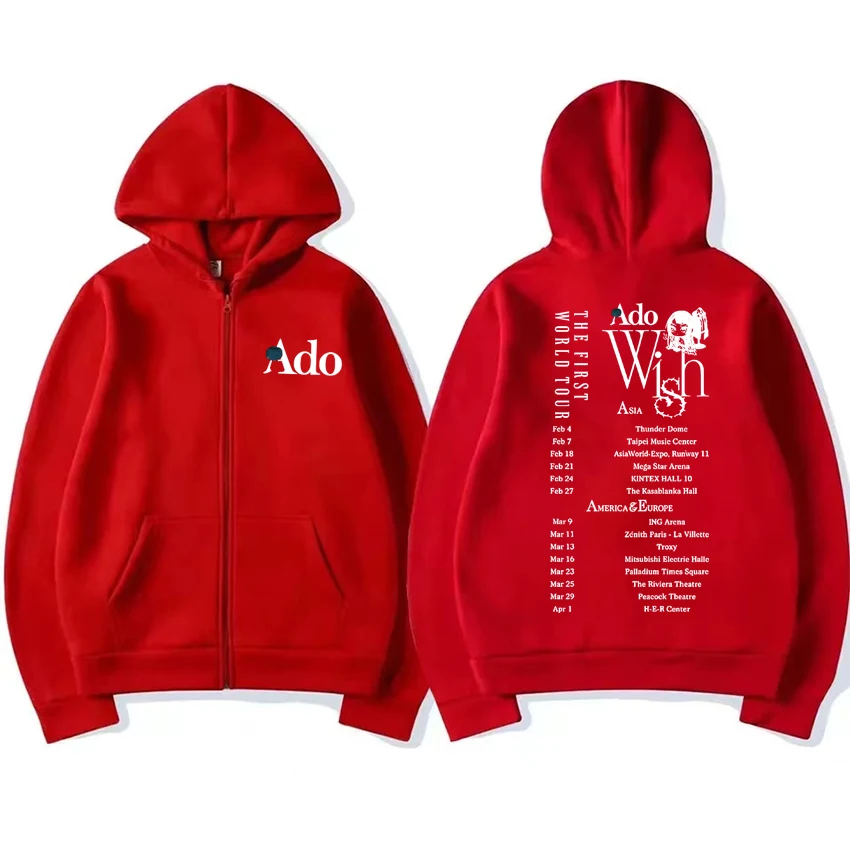 Autumn Winter Ado World Tour 2025 Double Sided printed Zipper Hoodies Men women vintage Y2k Sweatshirt Unisex Fleece Coat Jacket