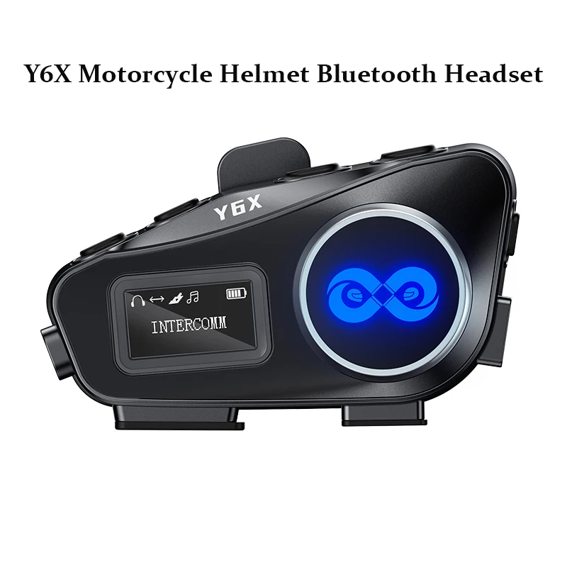 Y6X Motorcycle Helmet Bluetooth Headset AI Voice Control 4 Rider 1000m Intercom Waterproof Noise Cancellation LED Night Lighting
