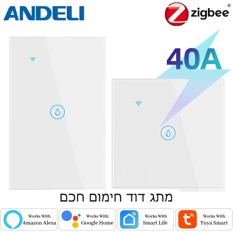 

ANDELI 8000W 40A Smart Water Heater Switch with Zigbee Touch Sensor Boiler Compatibility with Google Home & Alexa for EU/US
