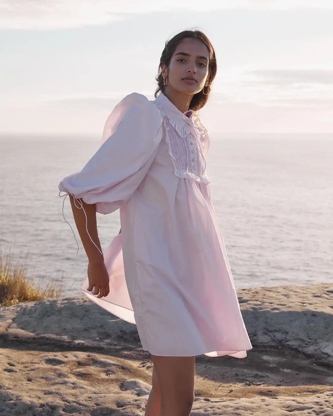 

Новая женская миди-рубашка А-силуэта из хлопка с круглым вырезом и воротником-стойкой, весна-лето, для повседневной носки