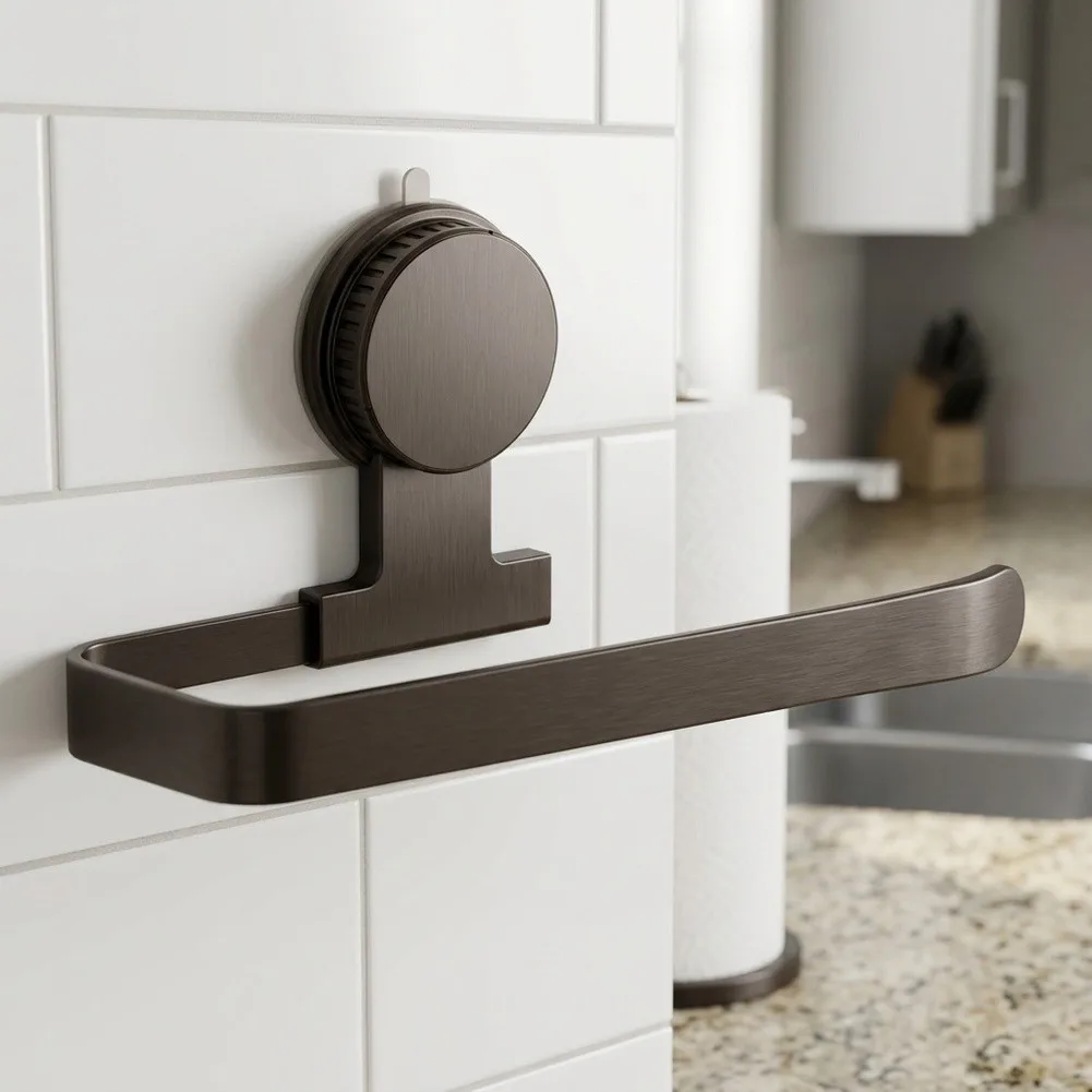 Carbon Steel Kitchen Holder with Suction Cup No Drill Mount Towel Rack 26.5x7.8x2cm for Home Organization Carbon