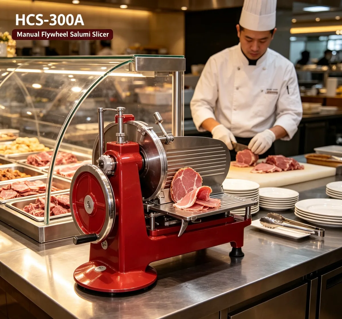 Butcher Shop Meat Slicer Manual Flywheel Commercial Hand Crank Cutter for Restaurant Deli