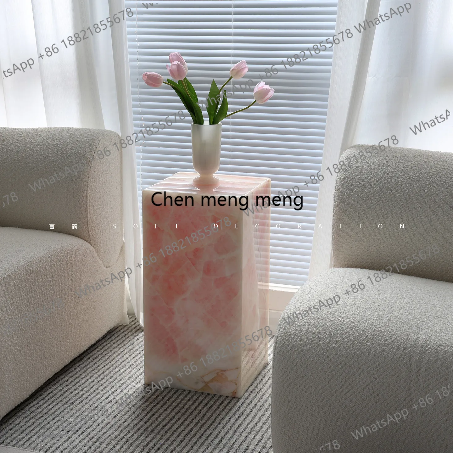 

Natural jade powder jade pier edge a few corners ornament base display table living room sofa light luxury ornament