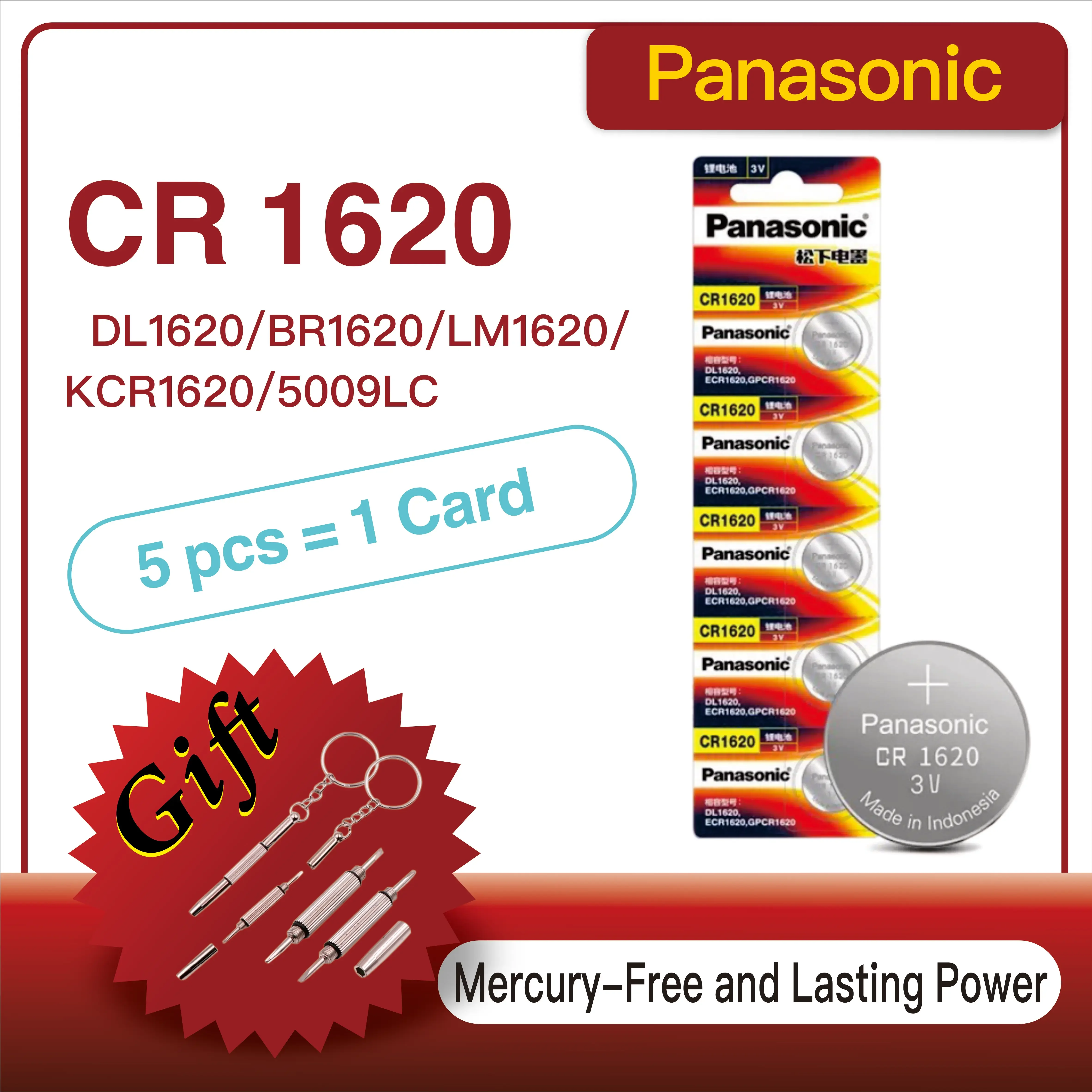 

5-60PCS Panasonic 3V 75mAh CR1620 ECR1620 DL1620 Button Batteries Cell Coin Lithium Battery For Watch Electronic Toy Calculators