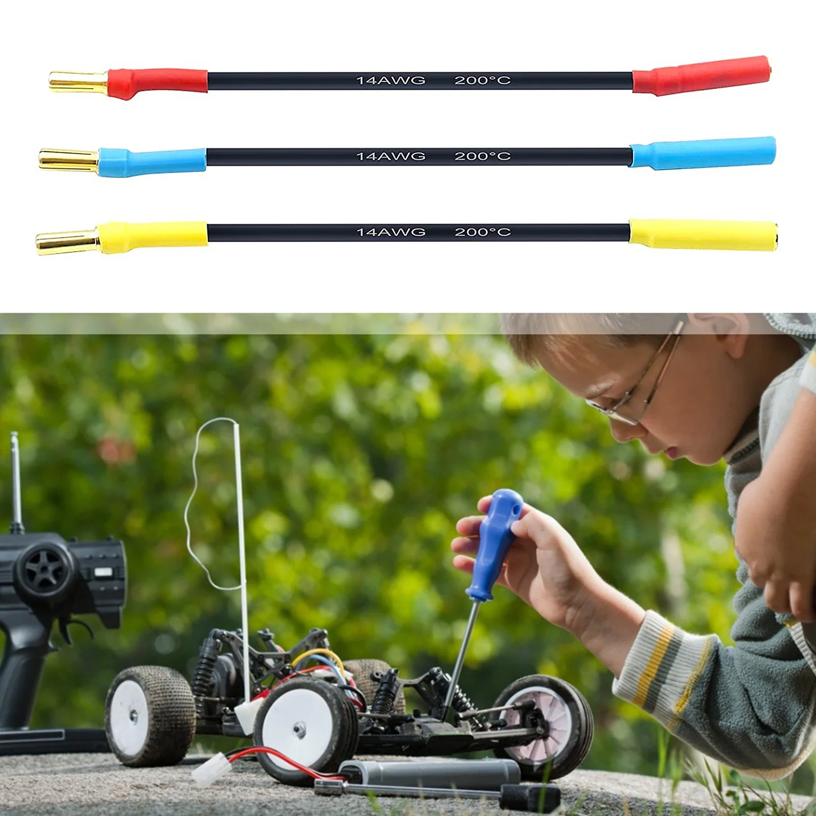 4mm Male To 3.5mm Female Silicone Wire 14AWG Extension Cable Wire 3pcs Slug Connector Extension Cable for RC Brushless Motor ESC