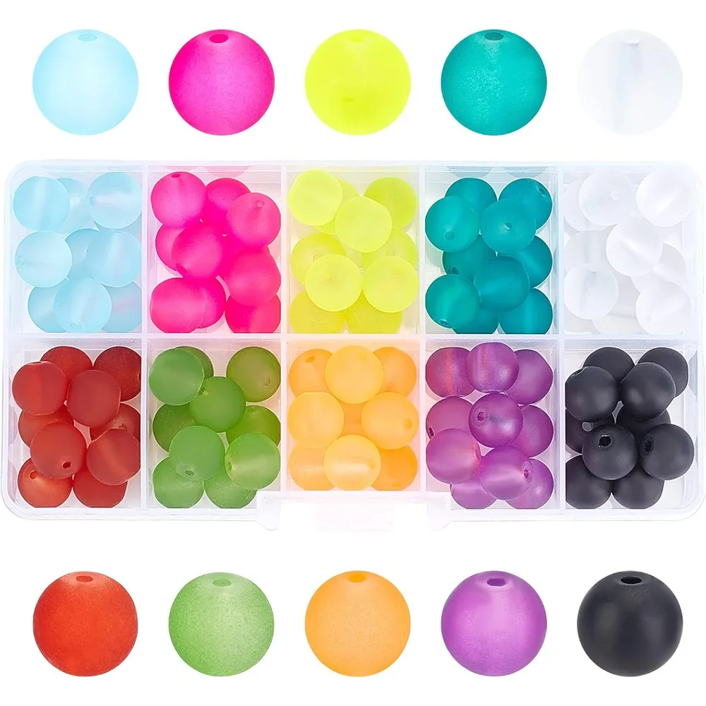 120pcs 10 Colors Frosted Glass Beads 10mm Frosted Crystal Round Transparent Loose Handcrafted Spacer