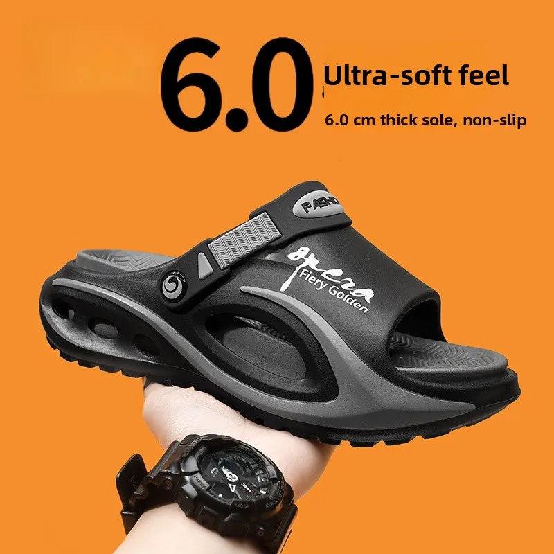 Men's Summer Outdoor Wear Anti-Slip Wear-Resistant Thick Bottom Sandals Sports Large Size 45 Beach Slippers round Toe EVA Mat...