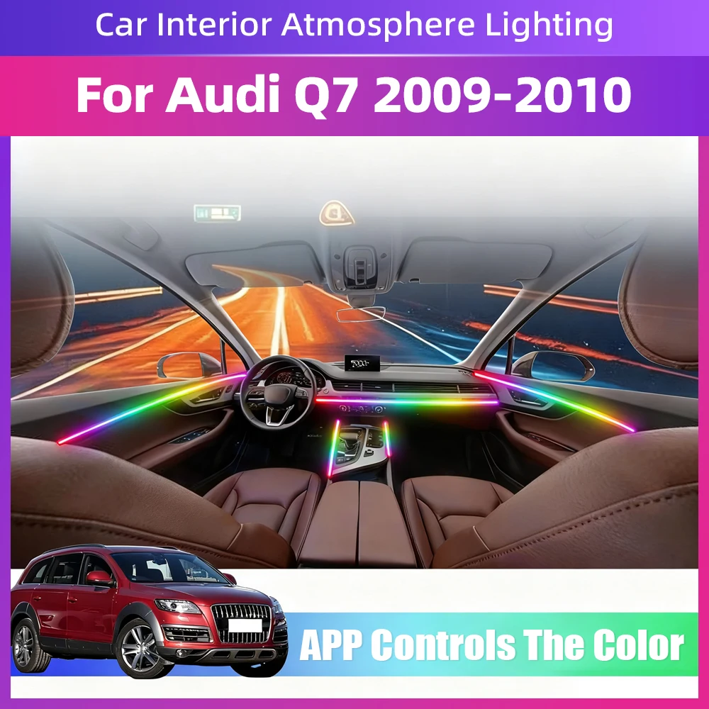 

Украшение автомобиля, светодиодная RGB симфоническая световая полоса, 64 цвета, разнообразные стили освещения для улучшения датчика вождения для Audi Q7 1 2009-2010