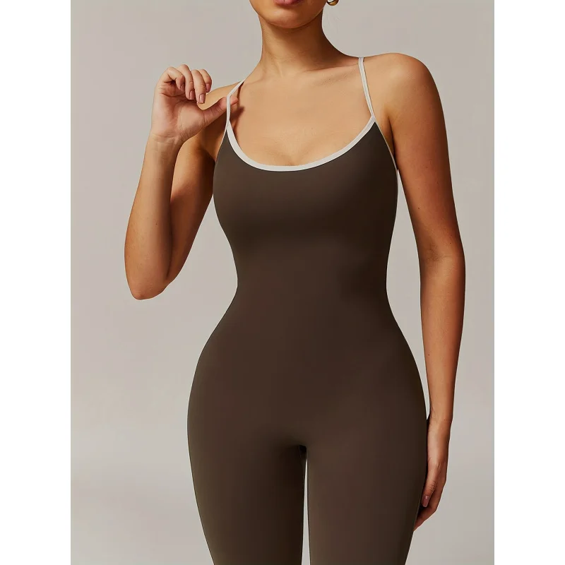 Women's High Waist Cross Back Bodysuit with Bellars Suit - Full-Body Tummy Control Jumpsuit, Solid Color Tight One-Piece for view 5