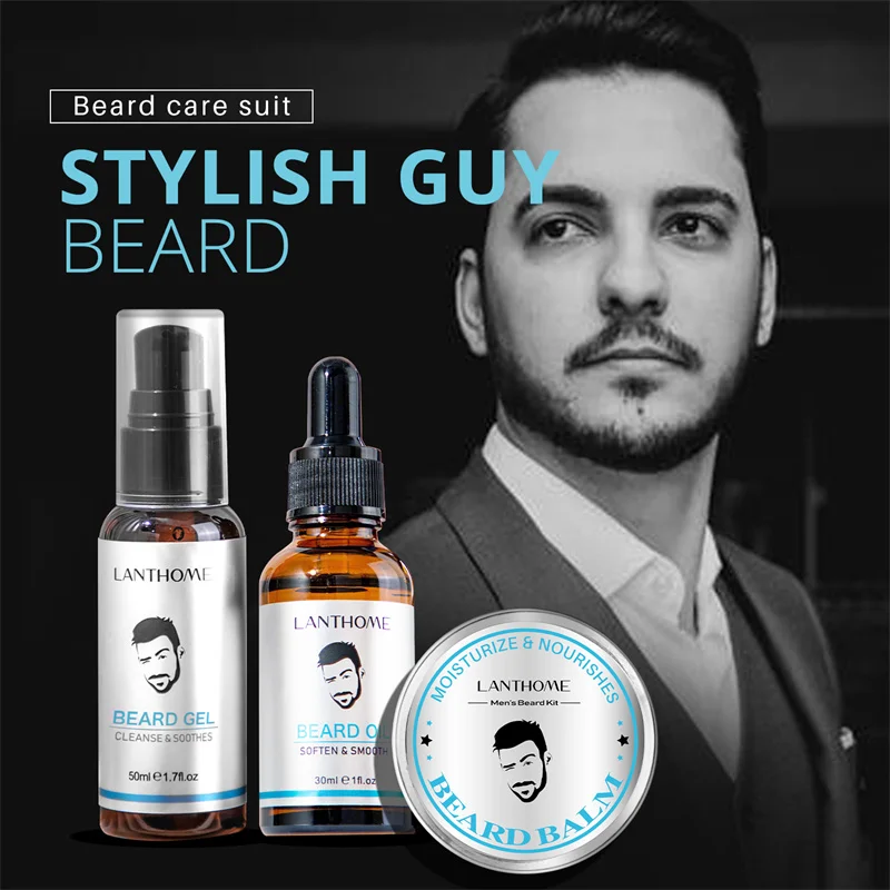 

3pcs Beard Kit For Men Hair Enhancer Thicker Mustache Grooming Beard Care Oil Moisturizer Wax Balm Smooth Promote Growth