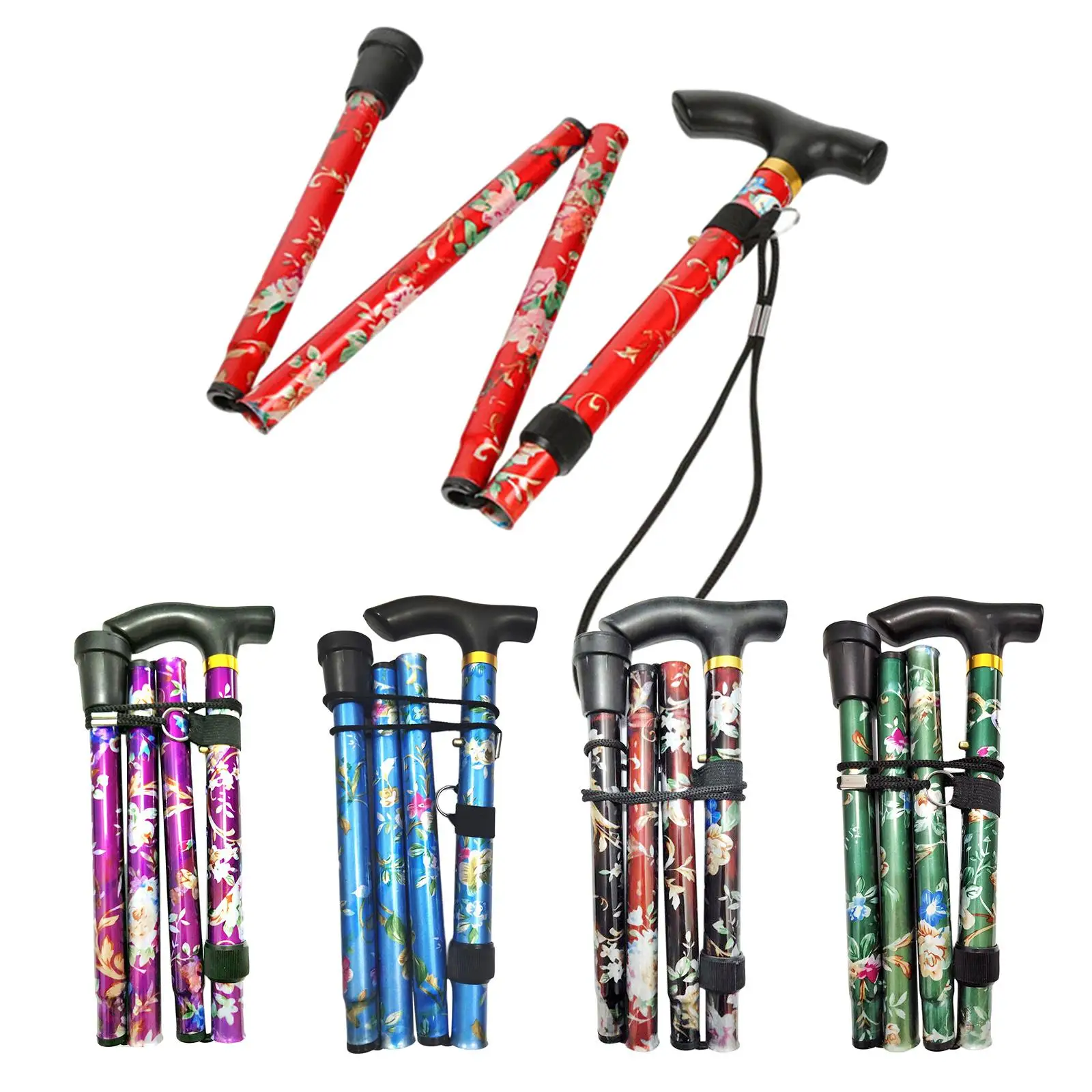 Folding Cane Aluminum Collapsible Hand Walking Stick Trekking Camping Hiking