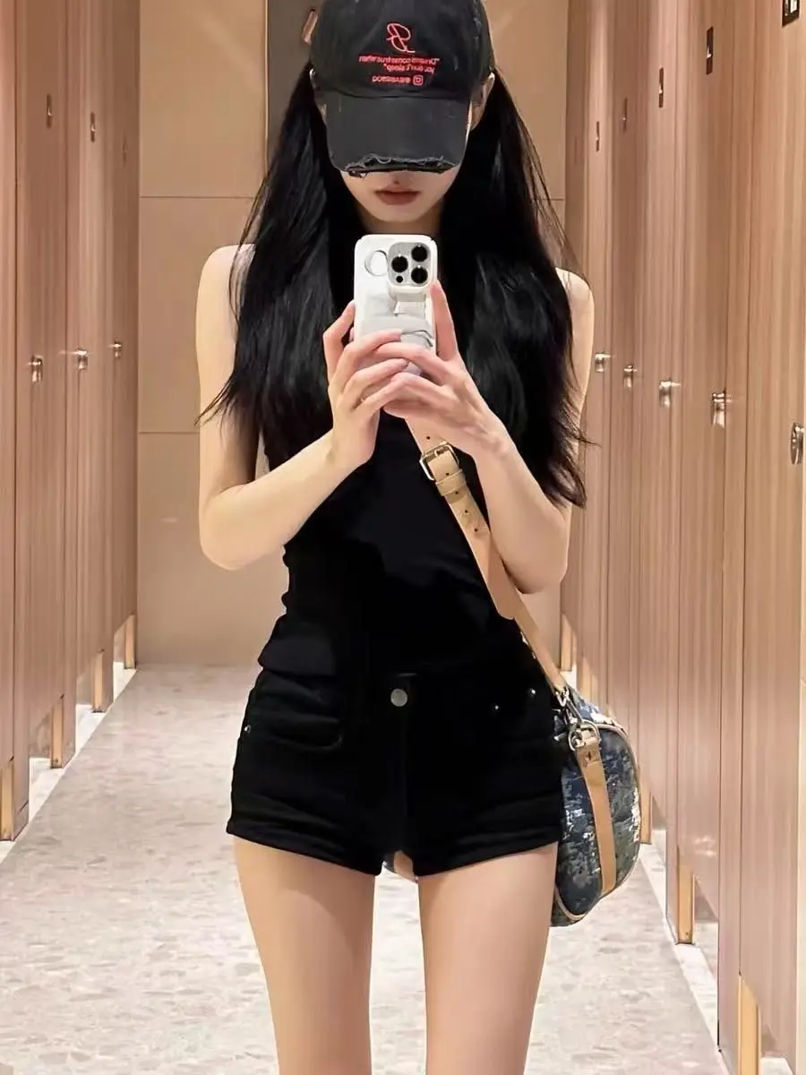 

Low-Waist Bla Denim Super-ort orts Women's Elastic Slimming Leg-Lengthening Casual Cotton Stretch Denim Hot Pants