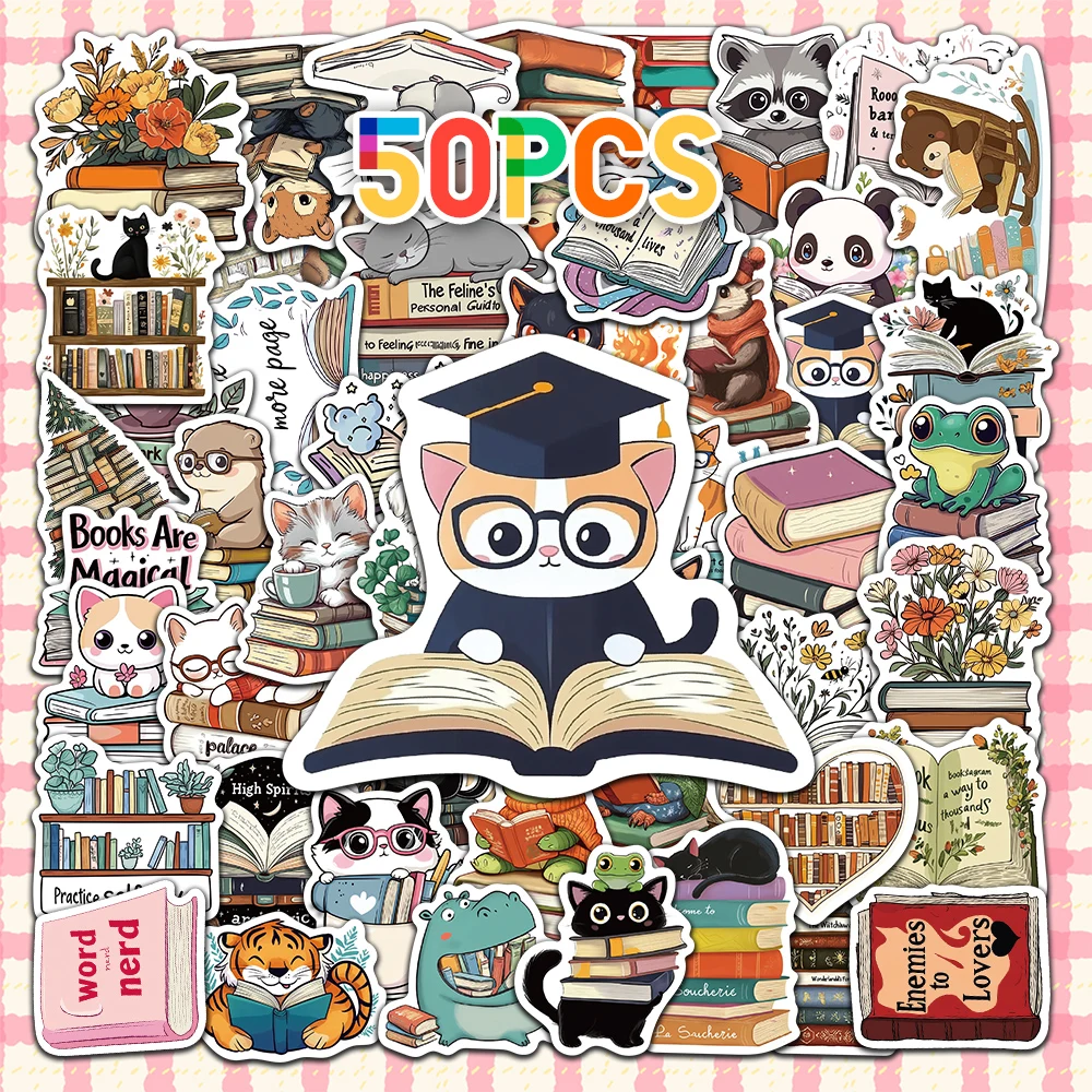 50pcs Animals Reading books decorative stickers for New Year gift party decals Back to school laptop cellphone case skateboard