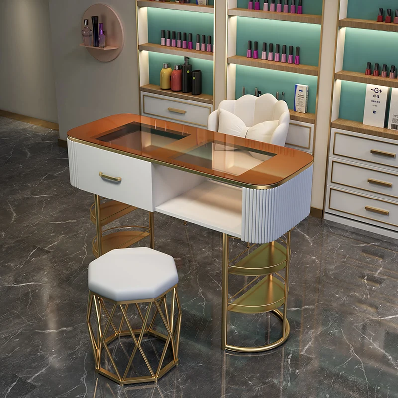 

Cream style manicure table White Japanese economical glass single full set of light luxury simple manicure table