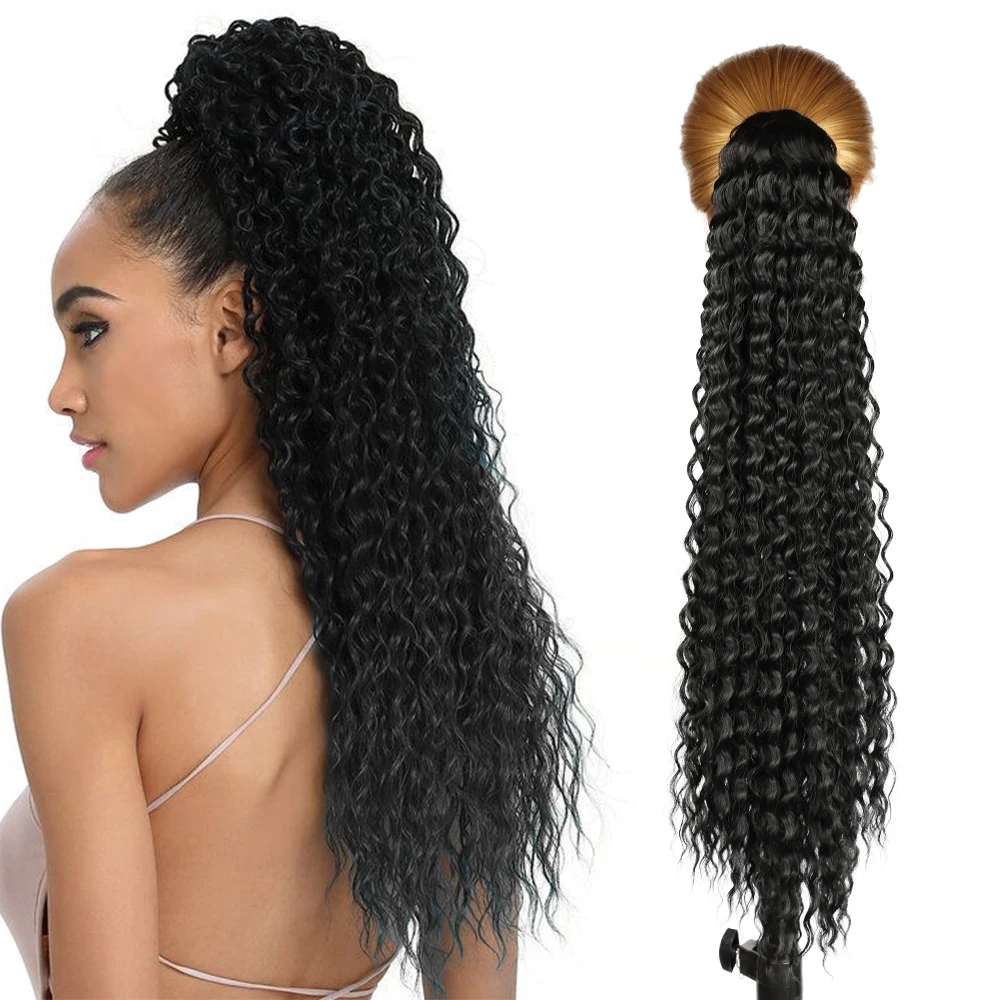 AZIR Synthetic Kinky Curly  Long Ponytail Synthetic Drawstring Ponytail Clip-In Hair Extension For Women Natural Looking