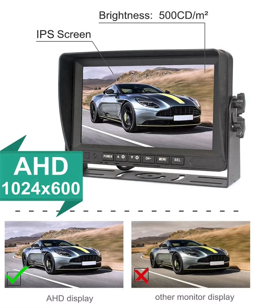 2Pcs Waterproof Night Vision Reverse Camera 9 Inch AHD 2-Channels Split Screen Monitor 12V 24V Monitoring Kit For Trucks