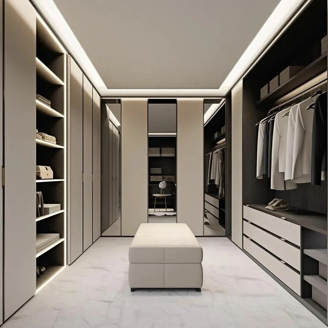 High-end Custom Cloakroom Central Island Premium Storage Walk-in Wardrobe With Soft-close Drawer