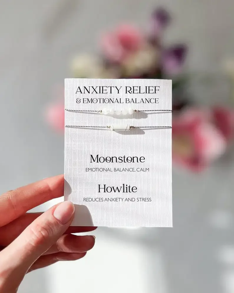 不安とストレス解消のためのブレスレットセット,赤いアルミニウム,月の宝石,心を落ち着かせる