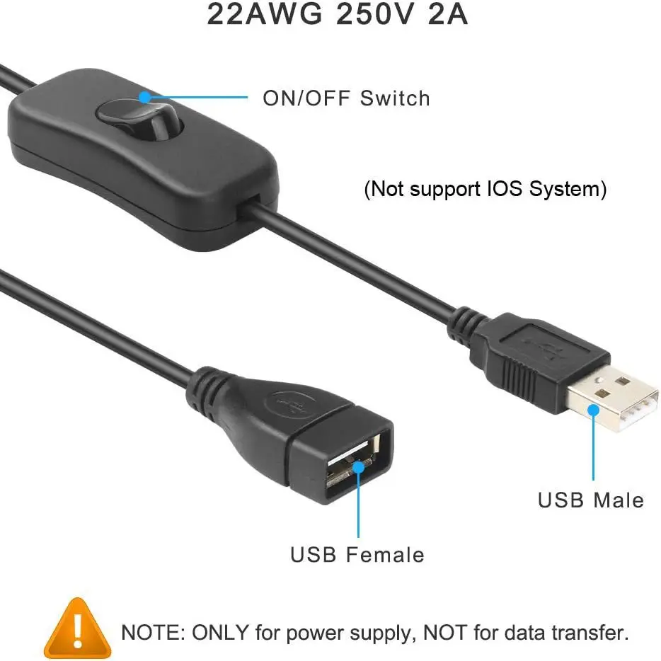 Kabel USB 28 cm z przełącznikiem ON/OFF Przedłużacz kabla do USB LED String Gadżet USB Zasilacz USB Narzędzia