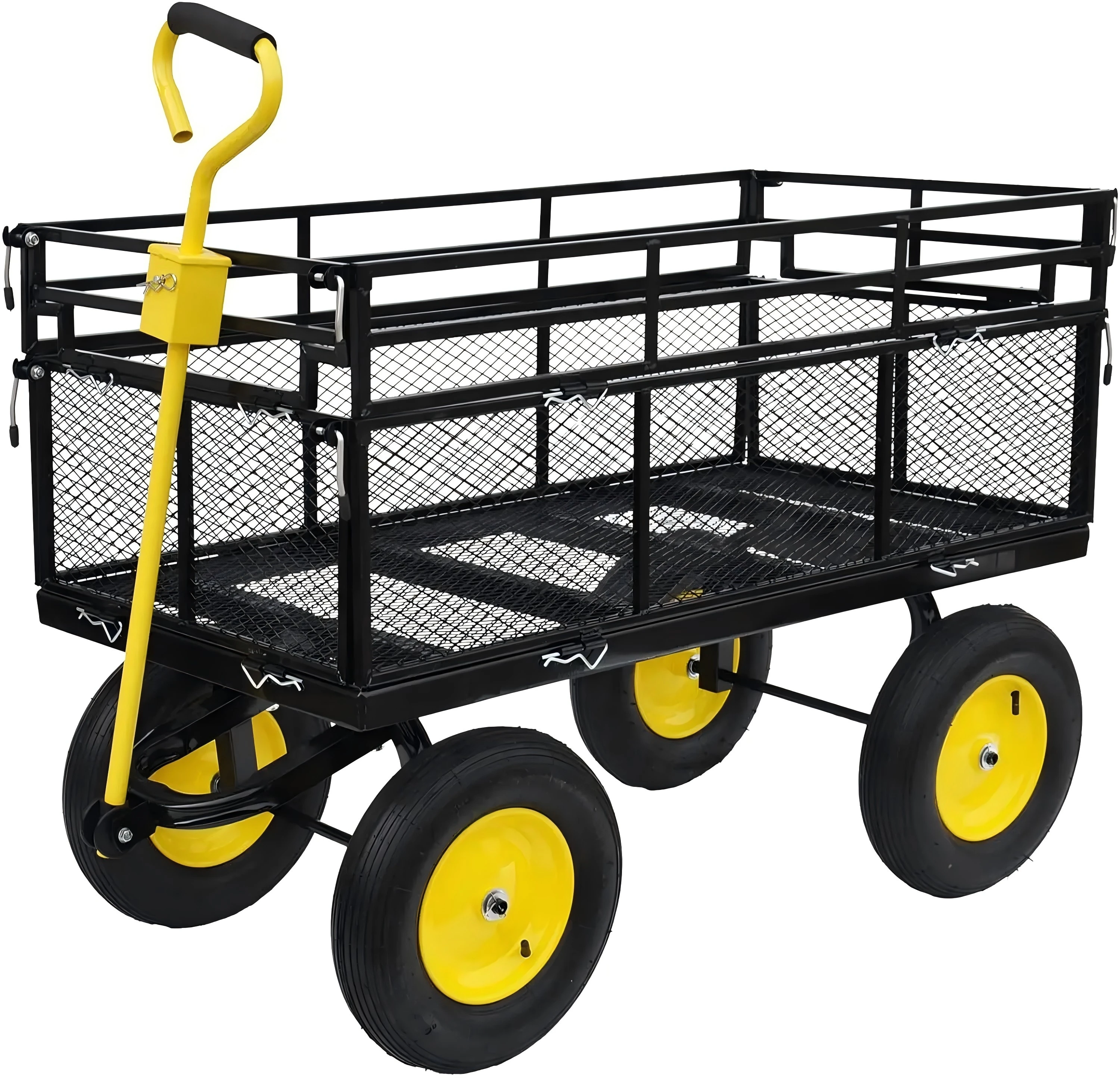 

Heavy Duty 500kg Stainless Steel Four-Wheel Garden Mesh Cart with 180 Rotating Handle 13" Tires Platform for Tools & Shopping