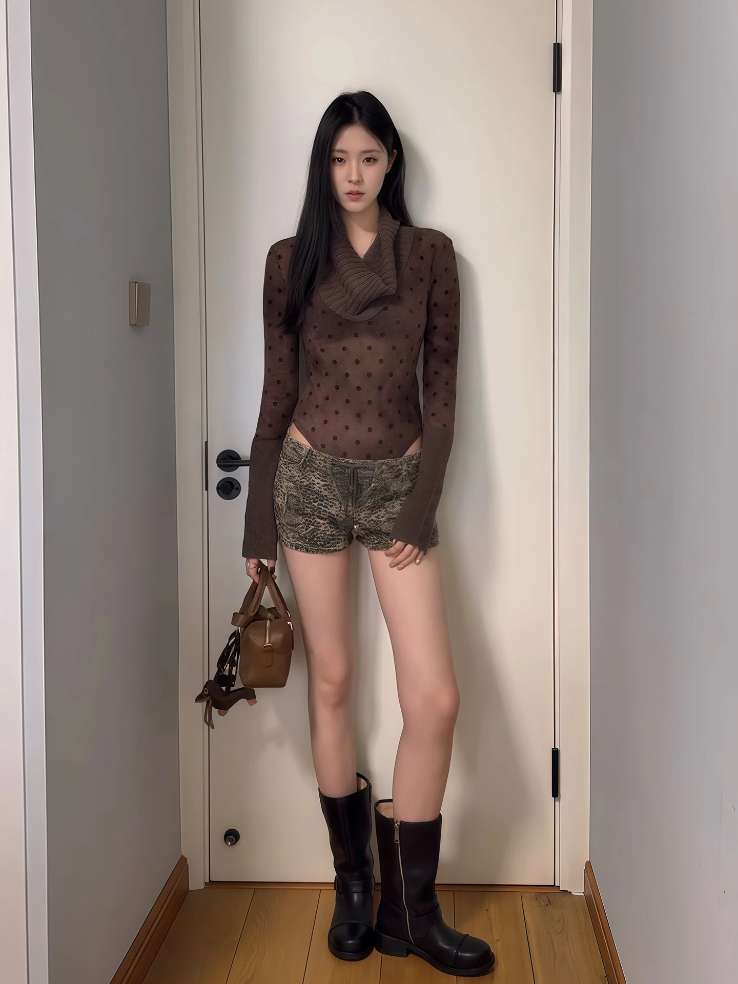 

Американский ретро-топ в горошек для женщин, облегающий, с завышенной талией, весенняя новинка, с длинным рукавом, удобный трикотаж