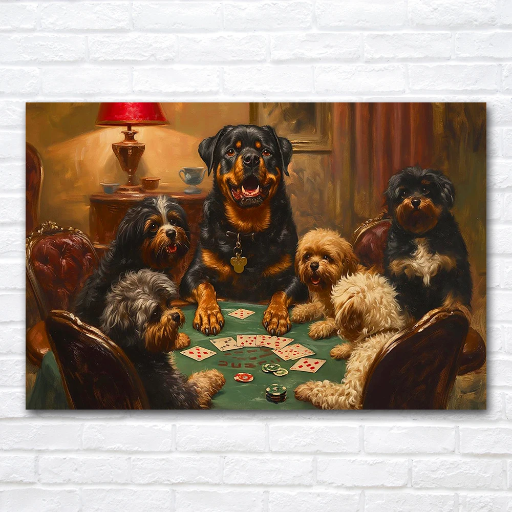 Dogs Playing Poker Canvas Painting Wall Art Posters and Prints Home Decor Items Illustration Mural