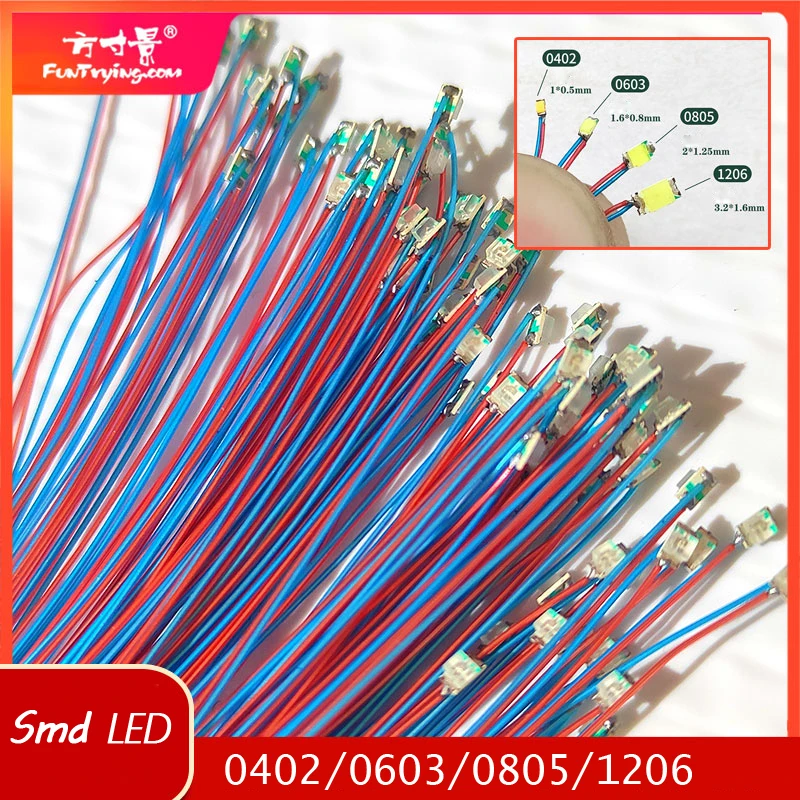 0402 0603 0805 1206 SMD LED Model Lamp Wired Micro Led Pre-soldered Micro Litz Wired Chip 20cm 3V Railway Model Scenes 5pcs