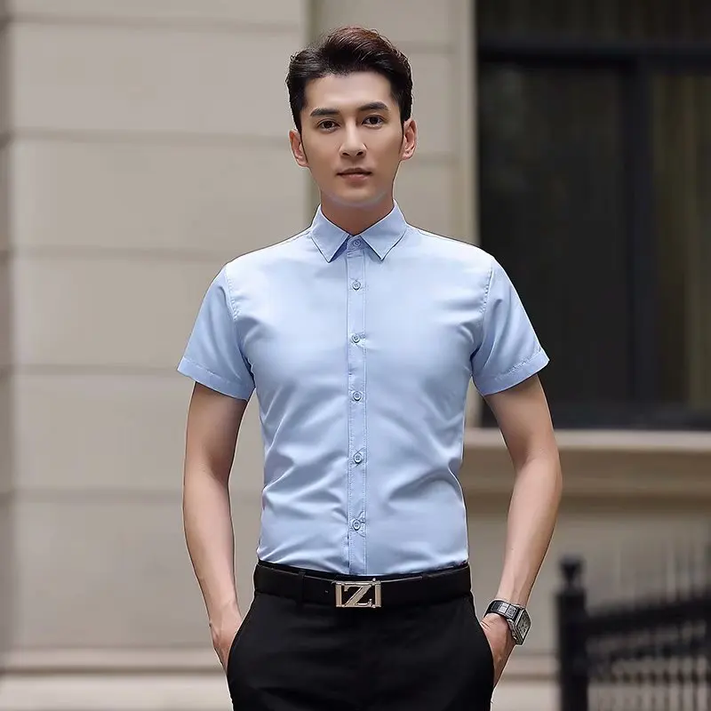 

Pure Color ort Sve Ice Silk Men's irt Thin Casual Busin Sle Korean Version No Ironing Haome Men's Faion irt