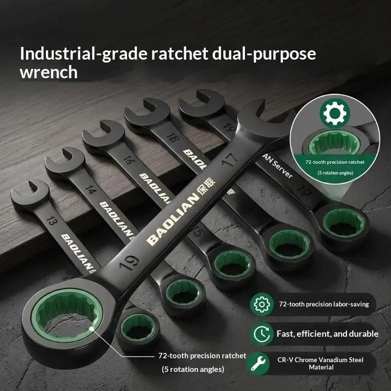 Industrial Ratchet Combination Wrench 72T Bidirectional Labor Saving Repair Spanner Portable Hand Tool for Travel Emergency Rep