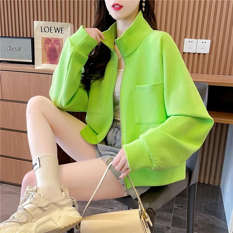 

Womens Clothing 2024 New Solid Color Cardigan Female Spring Autumn Long-sleeved Stand-up Collar Zipper Loose Fashion Jackets