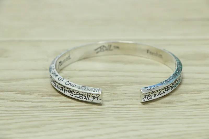 Wholesale S925 Sterling Silver English Letter Graffiti Pattern Men's and Women's Bracelets Japanese and Korean Vintage Personali