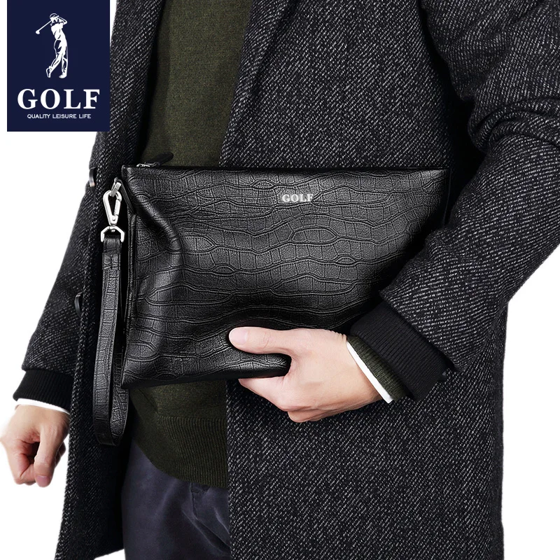 GOLF Men\'s Genuine Leather Handbag Business Large Capacity Handbag Head Layer Cowhide Crocodile Pattern Envelope Bag Handbag