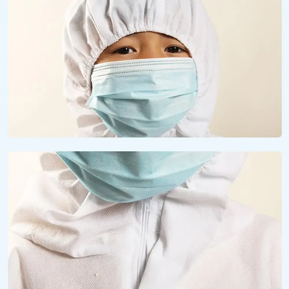 Kids Breathable Dustproof Coveralls Protective Isolation Suit with Hood Children Disposable Full Body Gown Performance Costume